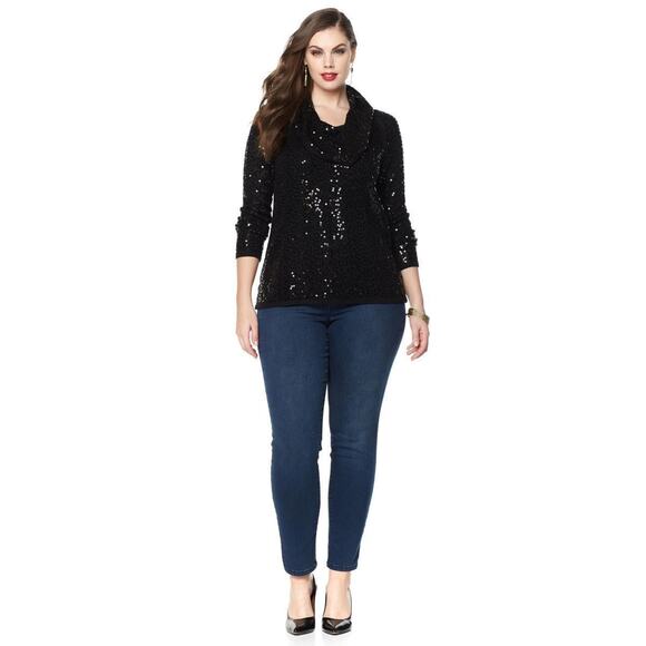 IMAN Sweater Black Cowl Neck Sequins Long Sleeved Sweater - Picture 1 of 13